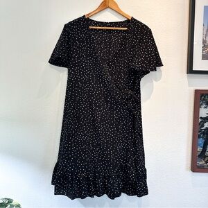Black Polka Dot Wrap Top with Tie